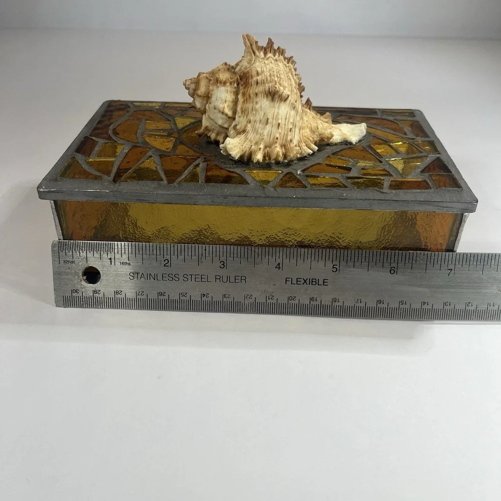 Stained Glass Mirrored Sea Shell Trinket/Jewelry Box